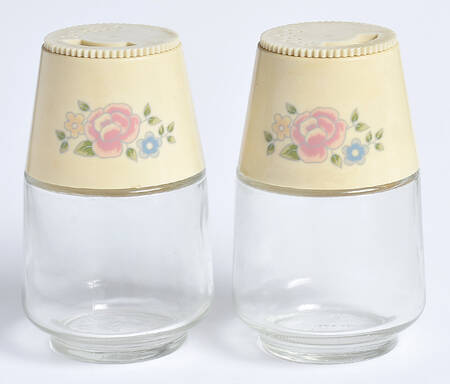 Tea Rose Glassware Salt & Pepper Shakers W/Plastic Lids