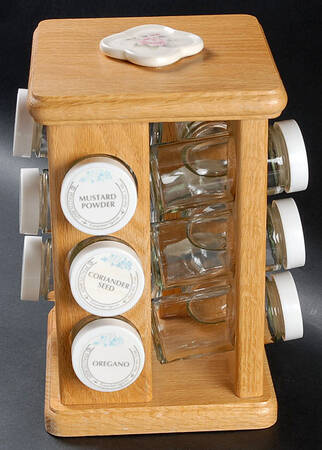 Tea Rose (13 Pc) Spice Jar/Lazy Susan (Glass & Wood)