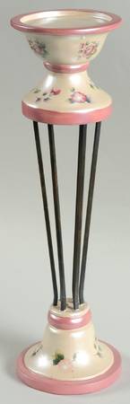 Tea Rose 14" Metal & Resin Candleholder
