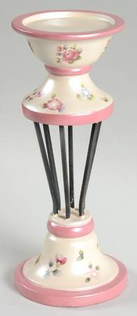 Tea Rose 10" Metal & Resin Candleholder