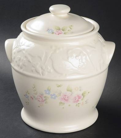 Tea Rose Bird Seed Crock & Lid