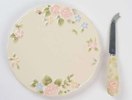 Tea Rose Cheese Tray/Board and Sculpted Slicer