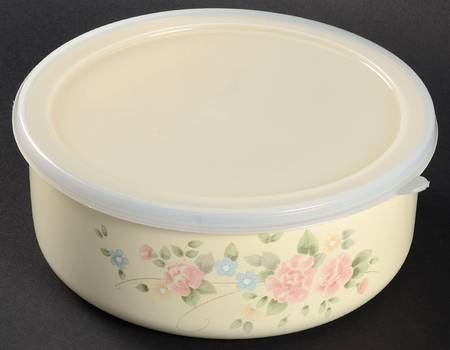 Tea Rose 7 3/8" Metal Bowl with Plastic Lid