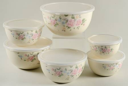 Tea Rose Metal Nesting Mixing Bowl Set,6 Bowls&Plastic Lids