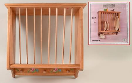 Tea Rose Wood Hanging Plate and Mug Rack