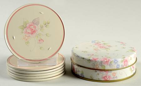 Tea Rose (8 Piece) Metal & Cork Coaster Set