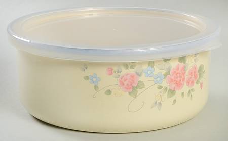 Tea Rose 6" Metal Bowl W/Plastic Lid