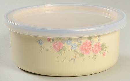 Tea Rose 5" Metal Bowl W/Plastic Lid