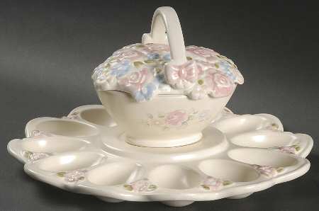 Tea Rose Sculpted Deviled Egg with Covered Bowl