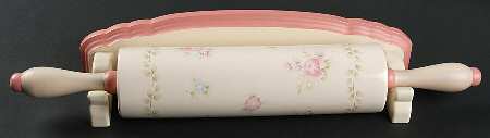 Tea Rose Rolling Pin W/Wood Wall Hanger