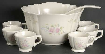 Tea Rose Punch Bowl Set (Punch Bowl, 6 Punch Cups & Ladle)