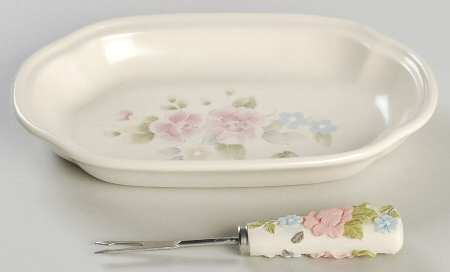 Tea Rose Hors d'Oeuvre Set (Tray and Fork) by Pfaltzgraff