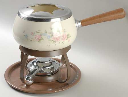 Tea Rose Open Fondue Pot with Warmer Stand and Burner