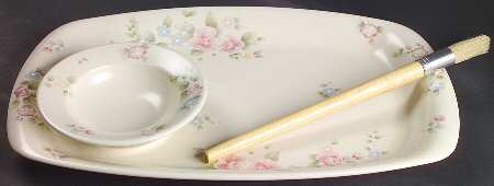 Tea Rose 3-Piece Barbeque (Plate, Bowl and Brush)