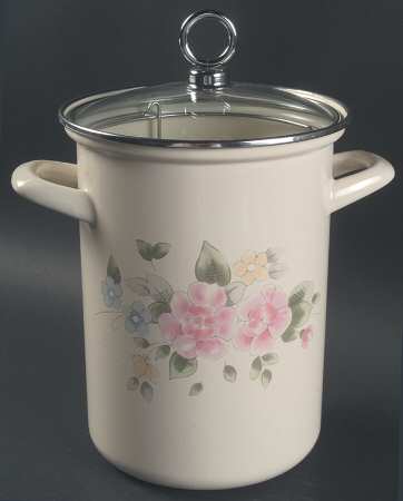 Tea Rose Asparagus Pot & Lid with Metal Steamer by Pfaltzgraff