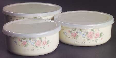 Tea Rose (3 Piece) Metal Bowl W/Plastic Lids (5", 6", 7")