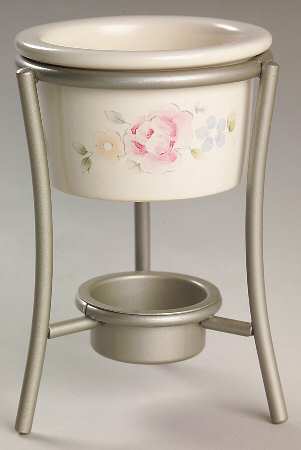 Tea Rose Butter Warmer with Metal Stand