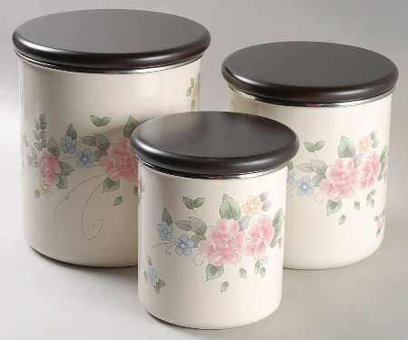 Tea Rose (3 Piece) Metal Canister Set W/Wood Lids