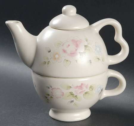 Tea Rose Individual Teapot & Lid with Cup by Pfaltzgraff