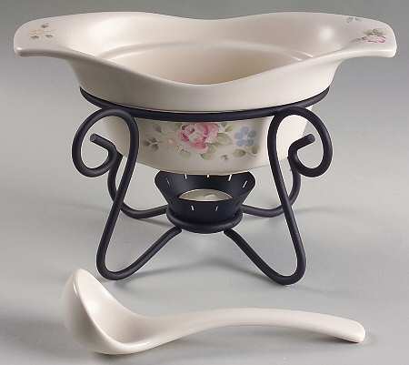 Tea Rose Gravy Server & Ladle & Metal Stand by Pfaltzgraff
