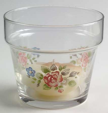 Tea Rose Glass Flower Pot Float Candle by Pfaltzgraff