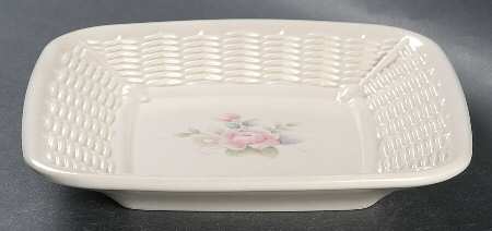 Tea Rose Open Candy Dish with Wicker Trim