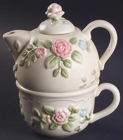 Tea Rose Individual Teapot & Lid with Cup