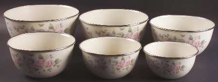 Tea Rose Metal Nesting Mixing Bowls Set, 6 Bowls No Lids