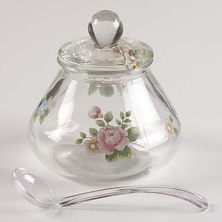 Tea Rose Glassware Sugar Bowl & Lid