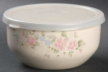 Tea Rose 5 3/4" Metal Bowl & Plastic Lid