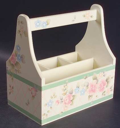 Tea Rose Wood Silverware/Napkin Caddy