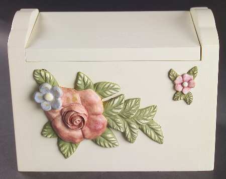 Tea Rose Wood Recipe Box with Hinged Lid