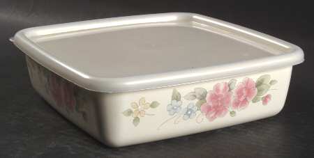 Tea Rose 8" Metal Square Baker W/Plastic Lid