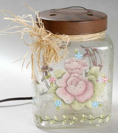 Tea Rose Electric Lighted Glass Jar & Metal Lid