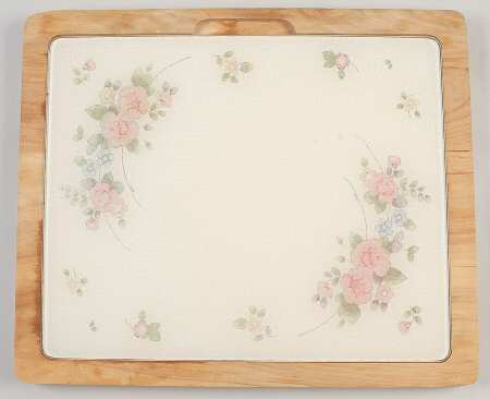Tea Rose Rectangular Glassware Cutting Board with Wood Holder