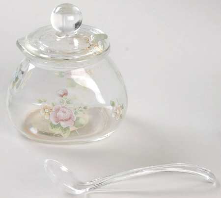 Tea Rose Glassware Sugar Bowl & Lid