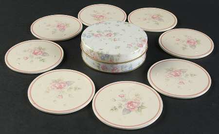 Tea Rose (10 Pc) Coaster(Rd Metal Box & 8 Plastic Coasters)