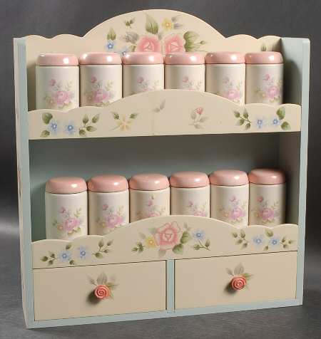 Tea Rose Spice Jar Set with Wood Stand