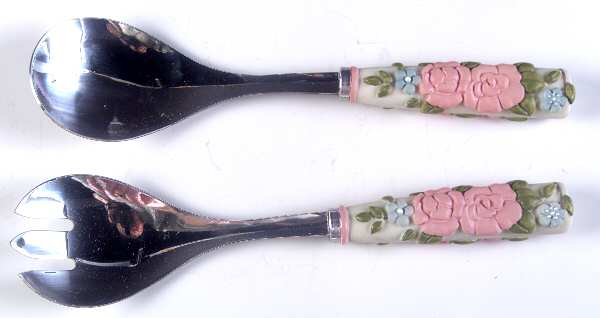 Tea Rose Plastic Handle 2-Piece Salad Set