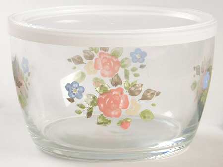 Tea Rose Glassware All Purpose Bowl & Plastic Lid
