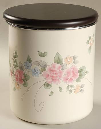 Tea Rose Large Metal Canister & Wood Lid