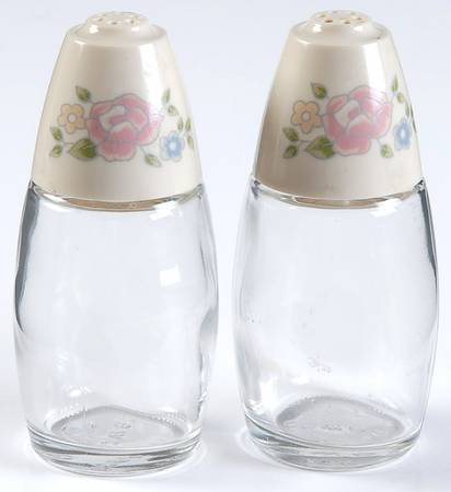 Tea Rose Glassware Salt & Pepper Shakers W/Plastic Lids