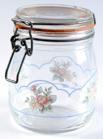 Tea Rose 5" Glassware Canister with Hinged Lid