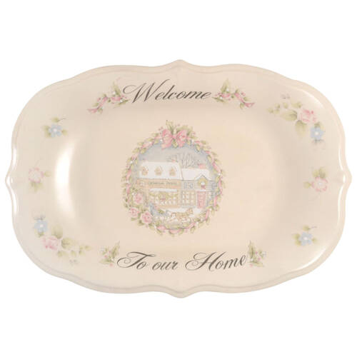 Tea Rose Holiday Sculpted "Welcome" Bread Tray by Pfaltzgraff