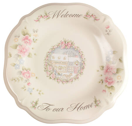 Tea Rose Holiday Sculpted Tray "Welcome"