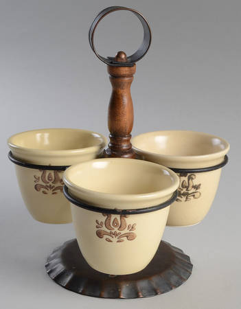 Village (Made in USA) 3 Jam/Relish Servers & Metal/Wood Stand