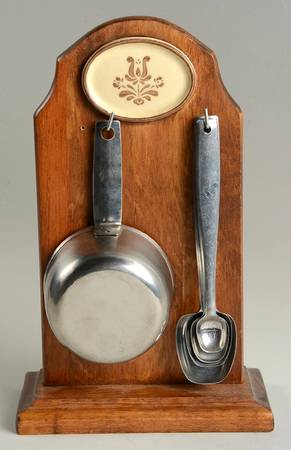 Village (Made in USA) Metal Measuring Cup & Spoons with Wood Holder