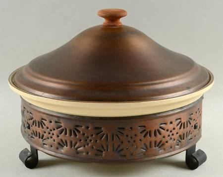 Village (Made in USA) 1/5 Qt Buffet Server & Metal Lid w/Metal Stand