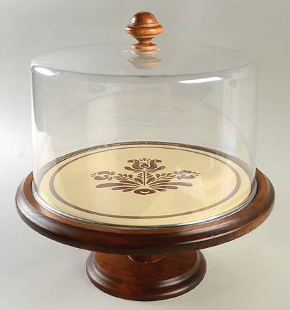 Village (Made in USA) Wood Cake Stand with Tin Plate & Dome