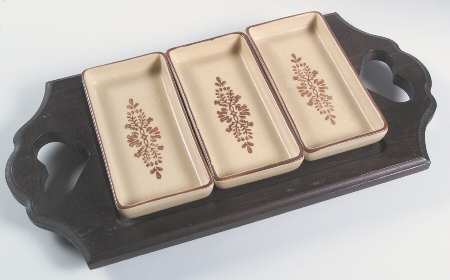 Village (Made in USA) 3-Part Relish with Rectangular Wood Tray